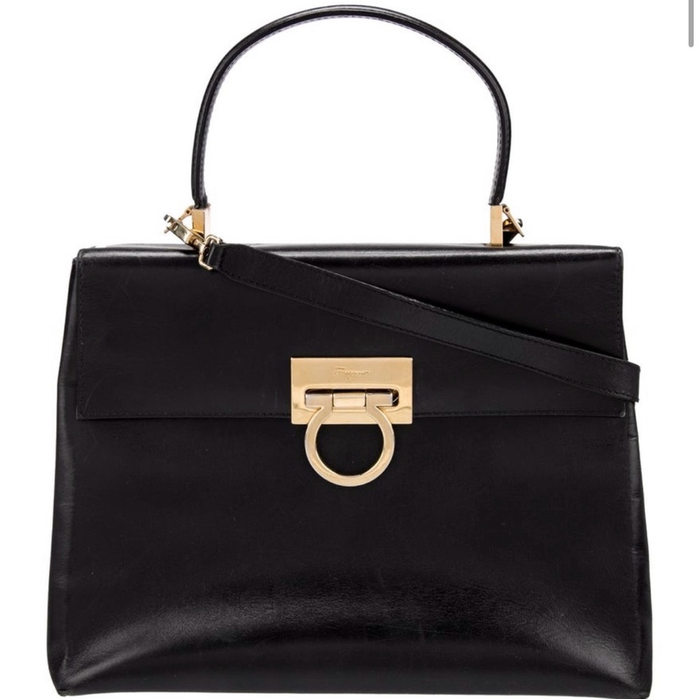 Salvatore Ferragamo Black Satchel with Gold Hardware